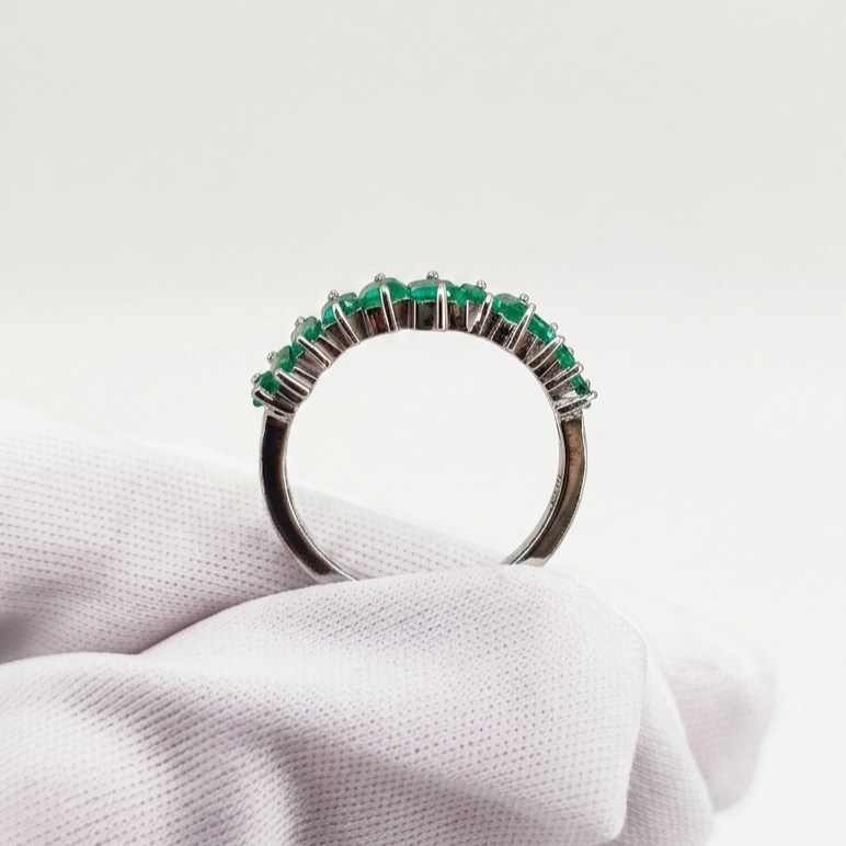 Anillo Crazy 11 Esmeraldas en Plata Rodinada - Imagen 2