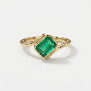 Anillo Figuras Mixtas Esmeralda Rectancular Oro 18k