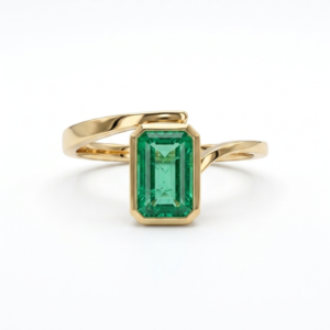 Anillo Figuras Mixtas Esmeralda Cuadrado Oro 18k