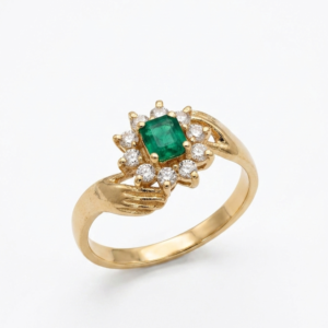 Anillo Marqueza de Manitos de Esmeralda con Diamantes Oro18k