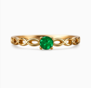 Anillo Trenza Esmeralda Redonda Pq Oro 18k