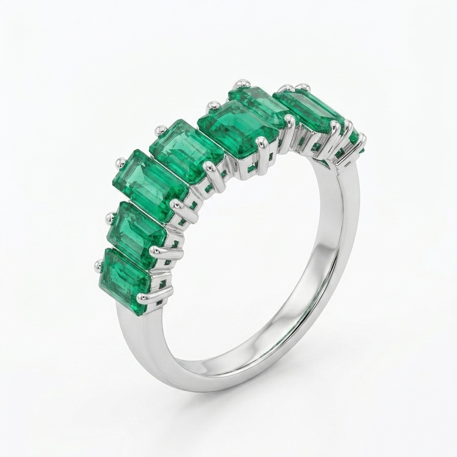 Anillo Crazy 11 Esmeraldas en Plata Rodinada