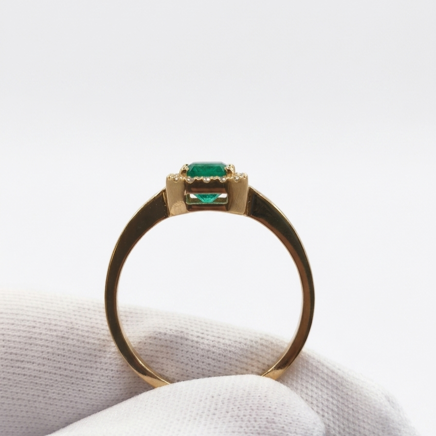 Anillo Cluster Diamantes y Esmeralda Top calidad Oro 18k - Imagen 2