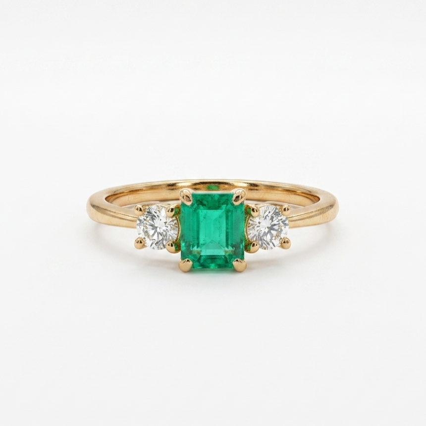 Anillo Esmeralda Cuadrada con diamantes Oro 18k