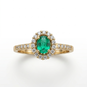 Anillo Cluster Esmeralda Ovalo con Pave de Diamantes Oro 18k