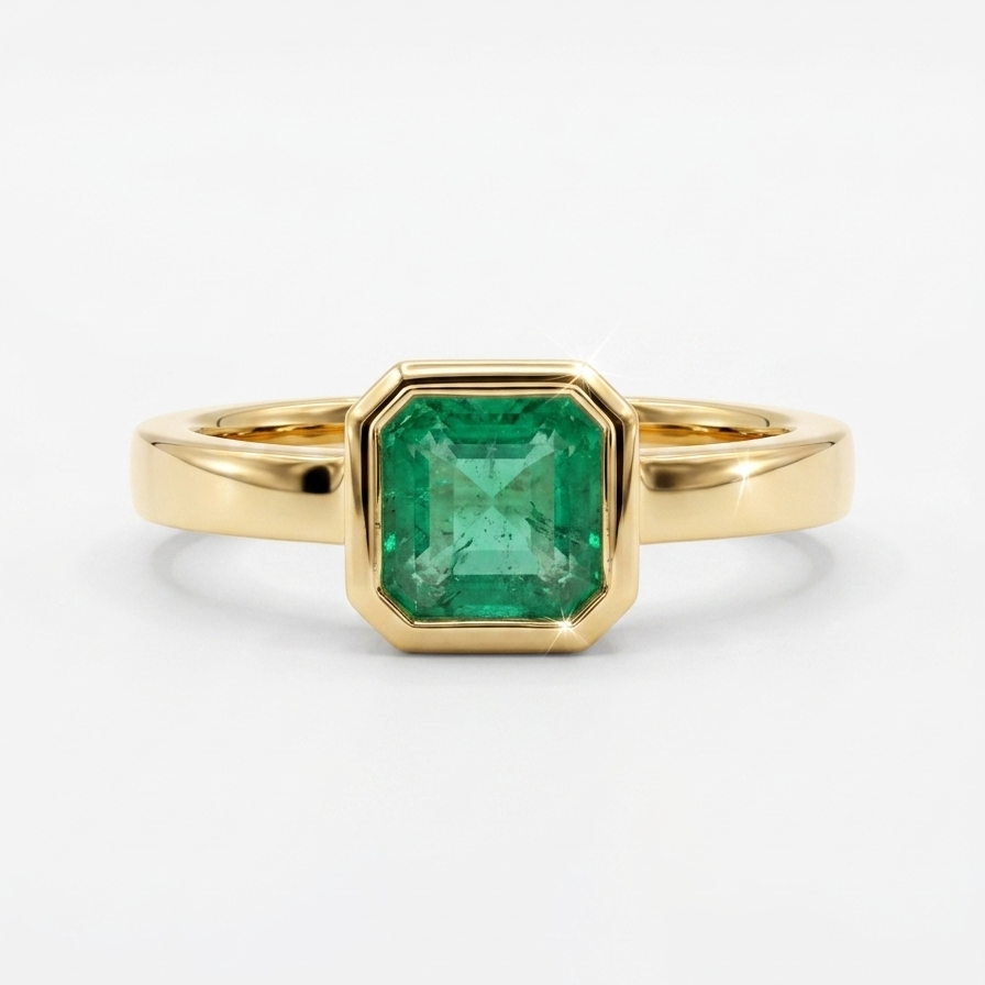 Anillo Bisel Esmeralda Cuadrada Oro 18k