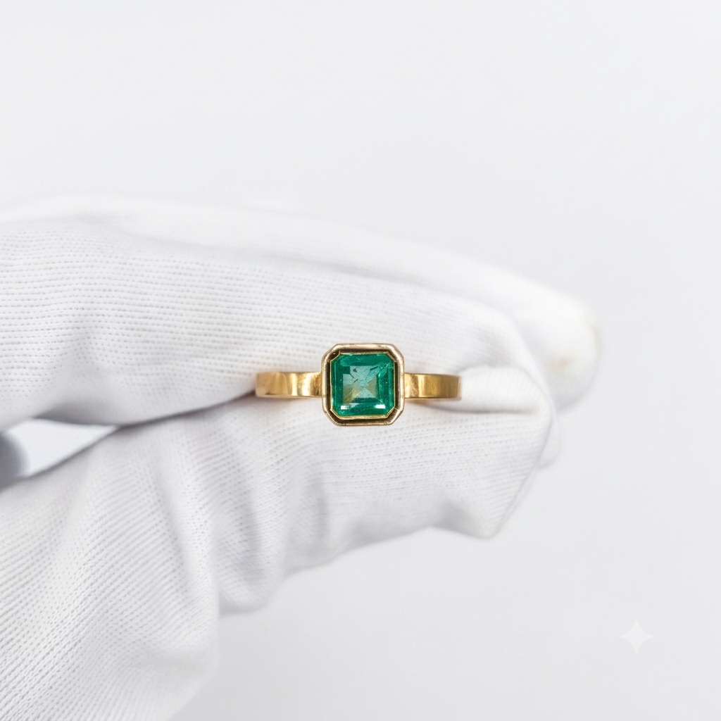Anillo Bisel Esmeralda Cuadrada Oro 18k - Imagen 2