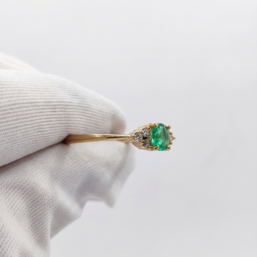 Anillo Esmeralda Redonda con diamantes Oro 18k - Imagen 3