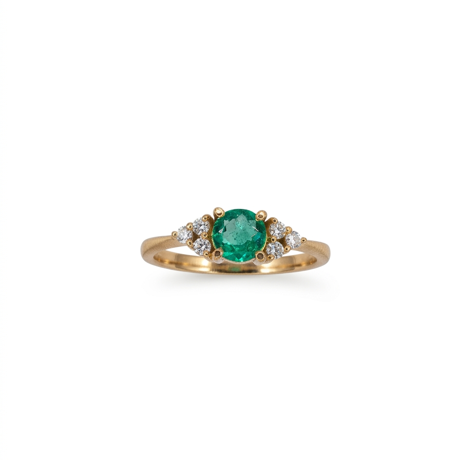 Anillo Esmeralda Redonda con diamantes Oro 18k