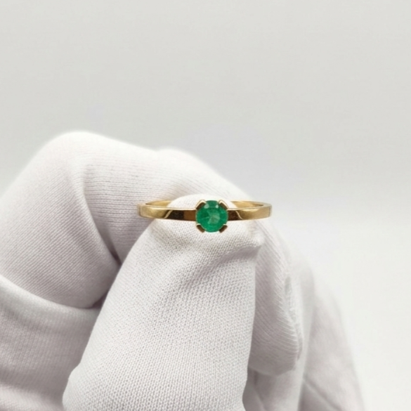 Anillo Solitario Esmeralda redonda Oro 18k - Imagen 2