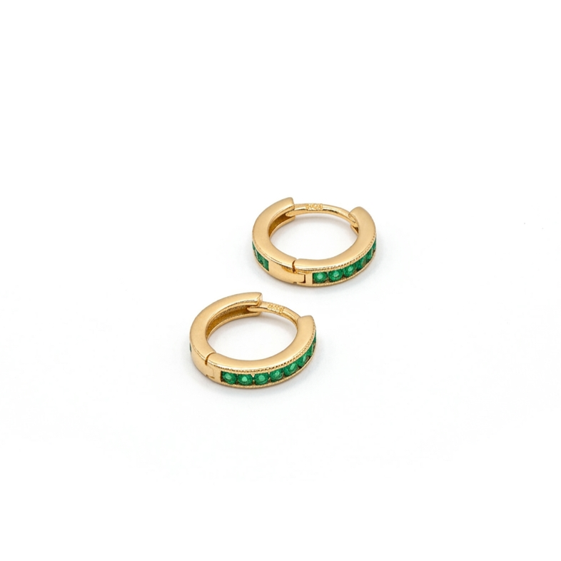 Argollas Huggies con Carril de Esmeraldas Oro 18k - Imagen 2