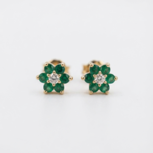 Topos Flor de Esmeralda con Diamante Central Oro 18k