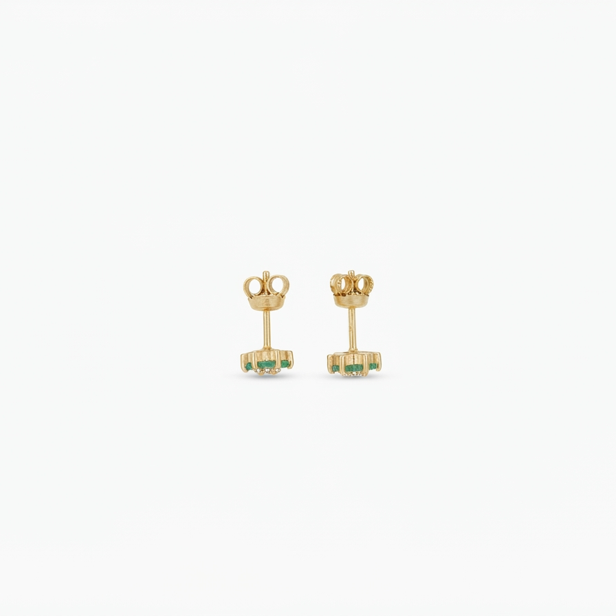 Topos Flor de Esmeralda con Diamante Central Oro 18k - Imagen 2