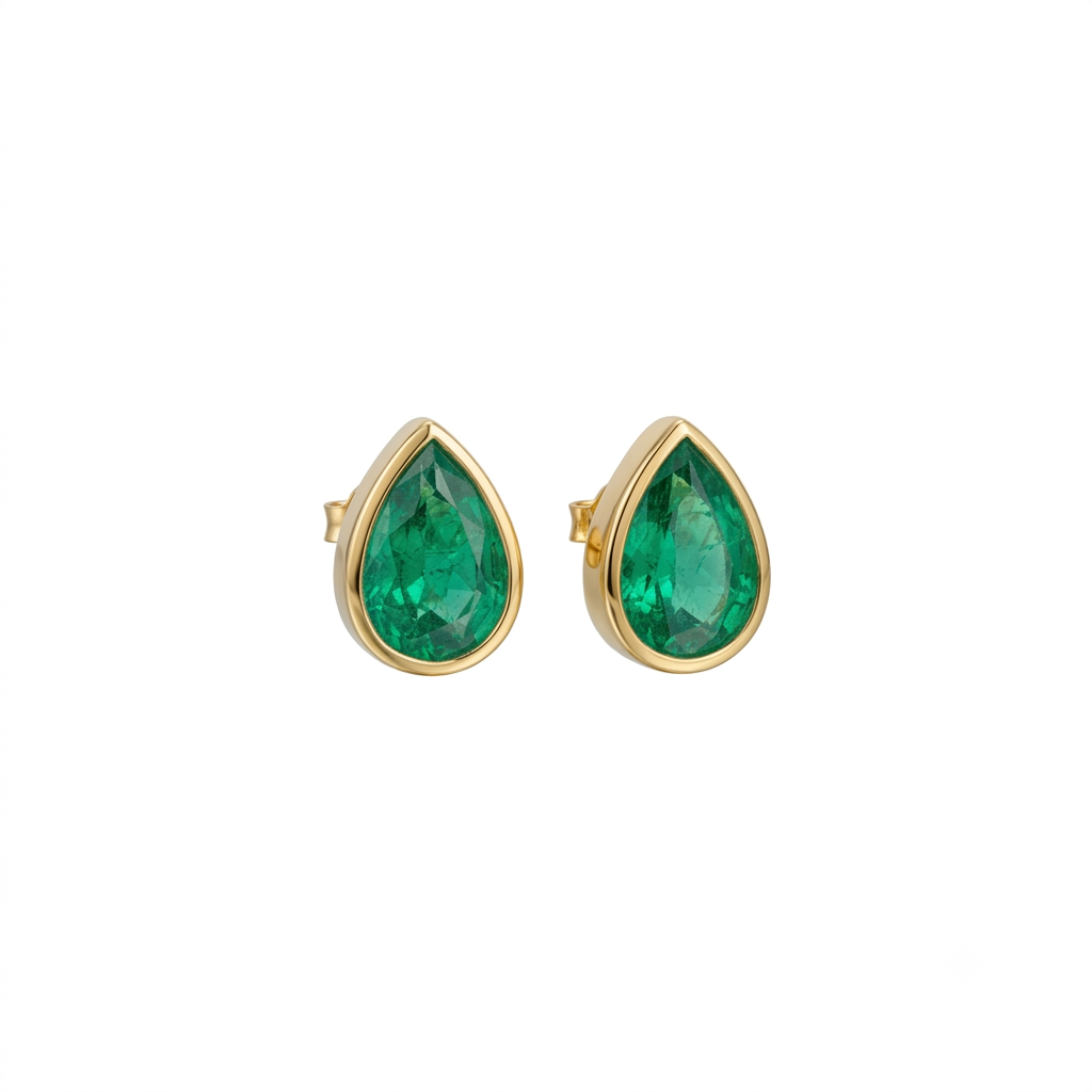 Topos Gota de Esmeralda con Engaste en Bisel Oro18k