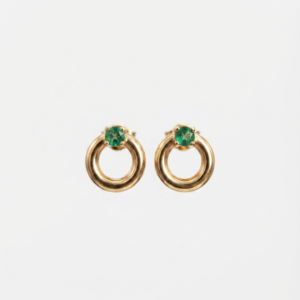 Topos Circulares con Esmeralda Redonda Oro 18k