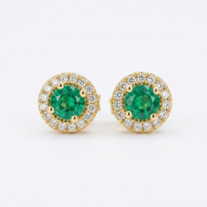 Aretes topo Redondos Halo de Diamante Oro 18k