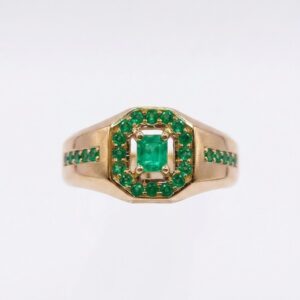Anillo de hombre Sello Esmeraldas Oro 18k