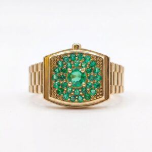 Anillo de hombre tipo reloj con esmeraldas Oro 18k