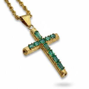 Dije Cruz Emerald baguette Oro 18k