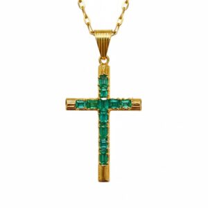 Dije Cruz Carre Emeralda baguette Oro 18k