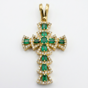 Dije Cruz Byzantine Emerald Halo Oro 18k